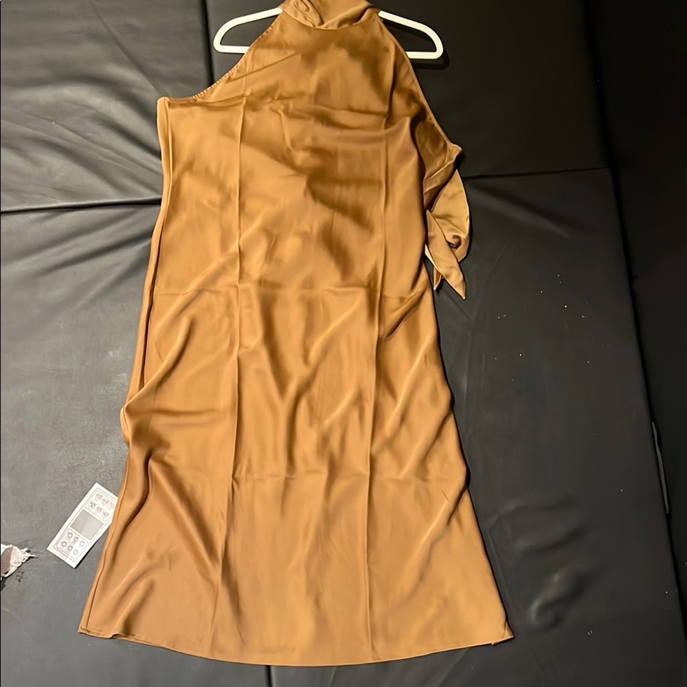 Elegant Sleeveless Satin Brown Dress